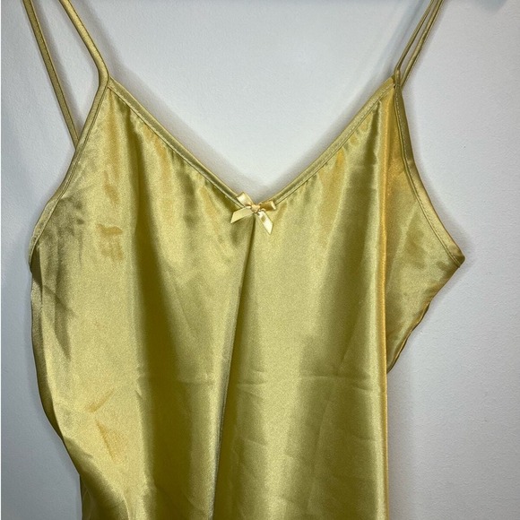 Nicolette New York Vintage Yellow Satin Chemise Nightgown Bow Accent USA Mens M - Picture 3 of 6